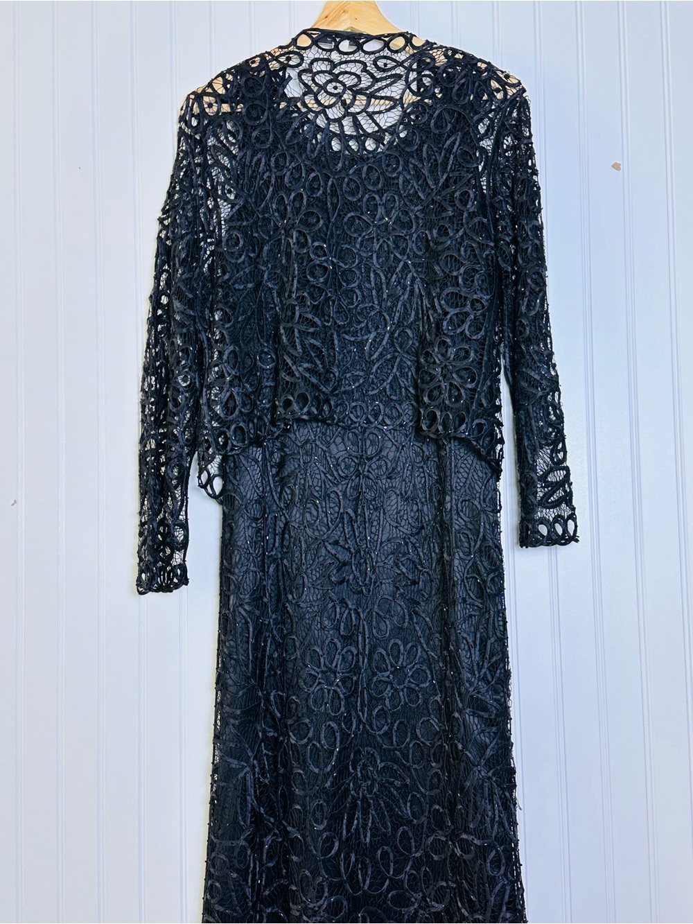 Soulmates Handcrafted Embroidered Beaded Silk Lace Evening Dress Jacket Set Sz L - Picture 7 of 16